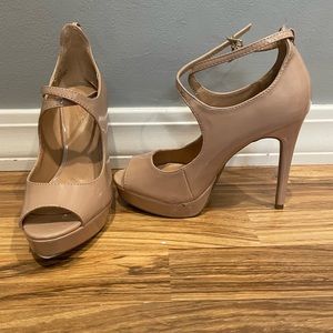 Open Toe Stiletto Heels, Size: 7, Tan